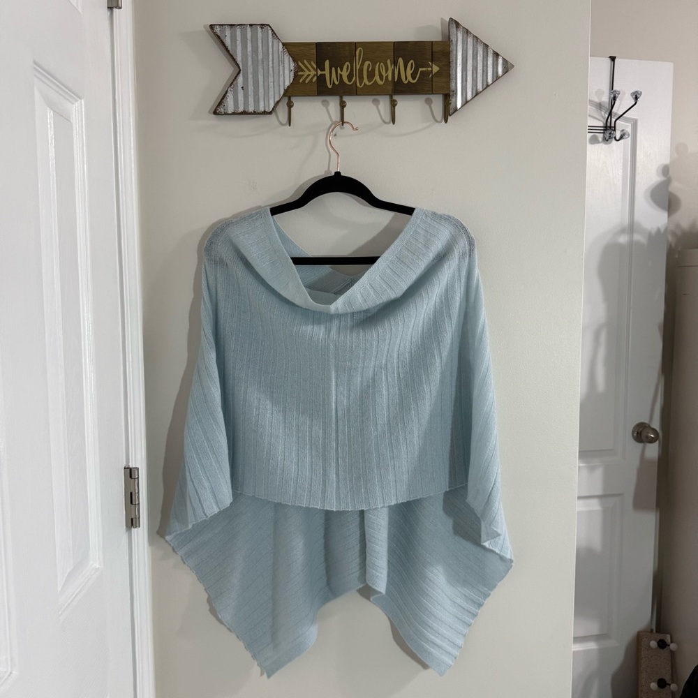 Alashan Cashmere Light Blue Poncho with Cowl Neck